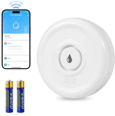 Fuers Wassermelder WLAN Wassersensor Wassrmelder 100dB Wassermelder Wasseralarm mit Batterie Wasserwächter WLAN Wasserstandssensor Wasserwächter für Küchen Keller Badezimmer 1 Stück (2.4GHz WiFi)