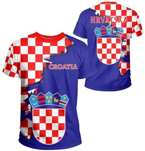 YuanDiann 2024 Coppa Europea Calcio T Camicie Croazia Fan Sport Casual Stampa Bandiere nazionali Manica Corta Uomini Donne Bambini Asciugatura Rapida Maglia Traspirante, 12#, S