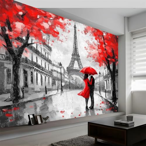 Générique Papier Peint Panoramique Art de Rue 3D Peinte Street Art Paris Tour Couple Intissé Murale, 250 x 175 cm (L x H) Photo Murale pour Salon Chambre d'enfants restaurant Décoration Murale