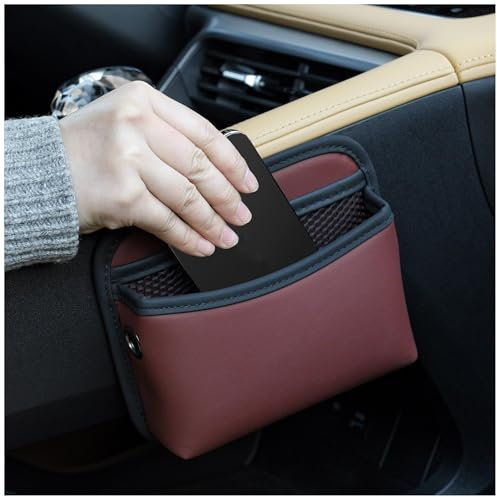 YUEGOO Seitentasche Organizer für Autositze Auto für VW UP 2015-2023, Leder Autositz Aufbewahrungsbox Seitlicher Autositz Lückenfüller Organizer Zubehör,A-RED