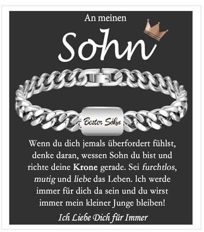 FAOMZQ Geschenk für Sohn, Kubanische Armband mit Gravur, Sohn Geschenke von Mama Papa Eltern zum Geburtstag Abschluss Firmung Kommunion Jugendweihe Einschulung Weihnachten