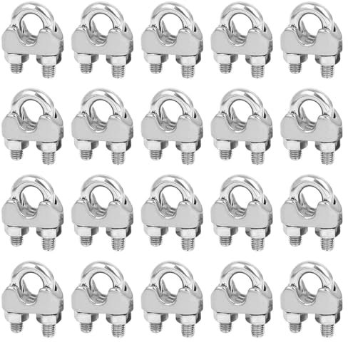 QIBZI Clip per fune Morsetti per cavi in ​​acciaio inossidabile, fascette per cavi, funi metalliche, cavi, morsetti per funi metalliche M2 da 20 pezzi