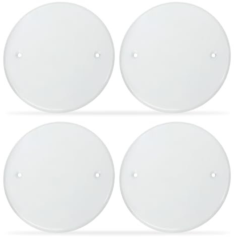Baudelun 5 Inch White Metal Ceiling Blank-Up Cover, Holes are Spaced 2.75 Inches, Cover 3-1/2 Inch Round/Octagon Box Openings in Ceilings or Walls, 4 Pack (5-Inch, For 3-1/2 inch Electrical Box)