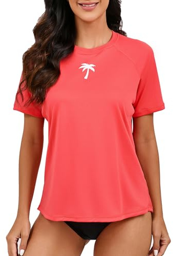 Halcurt UV Shirt Damen mit BH Kurzarm Badeshirt UPF 50+ Rash Guard M