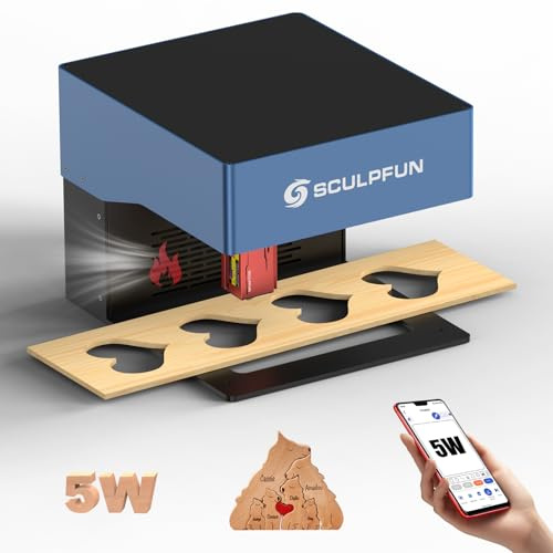 SCULPFUN iCube Pro 5W Laser graviermaschine mit Rauchfilter Graviergeschwindigkeit 10000 mm/min, tragbarer Augenschutz, Laserschneider APP und PC Funksteuerung
