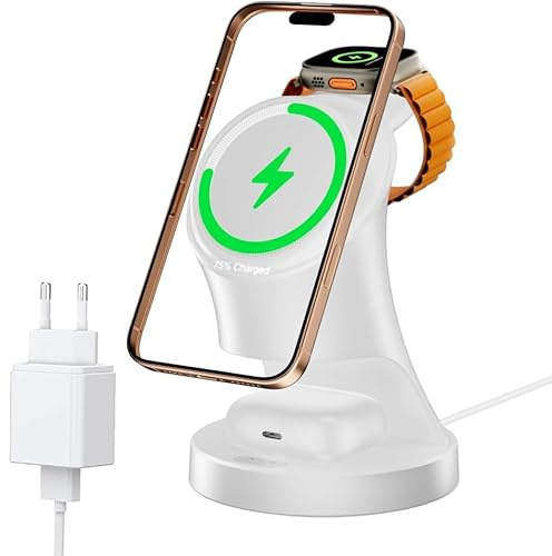 Station de Charge pour Apple Watch et iPhone, Chargeur sans Fil 3 en 1, Station de Charge inductive/Chargeur sans Fil pour la série d'appareils MagSafe iPhone 16/15/14/13/12, AirPods Pro (Blanc)