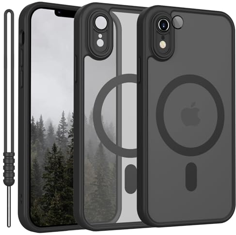 YUANDMI für iPhone XR Hülle kompatibel mit MagSafe Matt Schwarz | Handyhülle für iPhone XR Magnetisch Matte Touch Kameraschutz, rutschfest Kratzfest Schutz Stoßfest