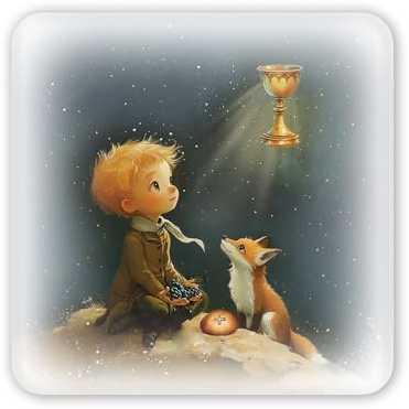 Fratelli Bonella – Cuadro que representa al Principito con el zorro y el cáliz de comunión – Cuadro de madera con caja de regalo – Cuadro religioso para dormitorio de 10 x 10 cm – 100% fabricado en