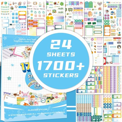 Autocollants pour Planificateur - 24 Feuilles 1700+ Autocollants Devoirs & Emploi du Temps pour Agenda, Journal, DIY Scrapbooking - Organisation Scolaire, Planification des Études
