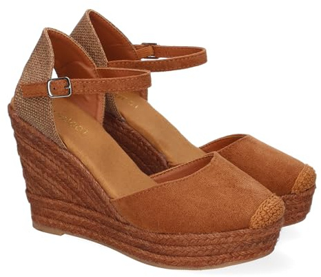 91747 Sandalia de Cuna de Yute para Mujer, Comodo y Elegante, Diseno Moderno y Cierre de Hebilla Ajustable al Tobillo, Ideales para Primavera-Verano. Camel Talla 40