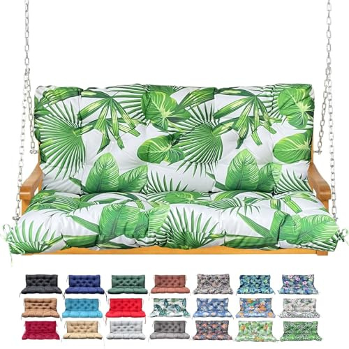 Porch Swing Cushion with Backrest,Waterproof Bench Cushion for Outdoor Furniture,2-3 Seater Replacement Thickened Swing Cushion with Ties,Patio,Outdoor,Backyard and Garden (Fresh Leafy,47x40)