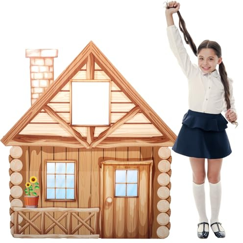 Roowest 4.5ft VBS Cabin Cardboard Stand Up Cutout Life Size Camping Party Decoration Campfire-Themed Photo Booth Prop Outdoor-Themed Party Adventure Birthday Nature Classroom VBS Decoration