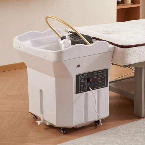 ZFFDPQQ Bassin De Shampoing pour Spa De Tête avec Réservoir d'eau De 60 L,Équipement De Spa Japonais, Thermostatique Salon De Circulation d'eau à Double Contrôle 4 Roues universelles