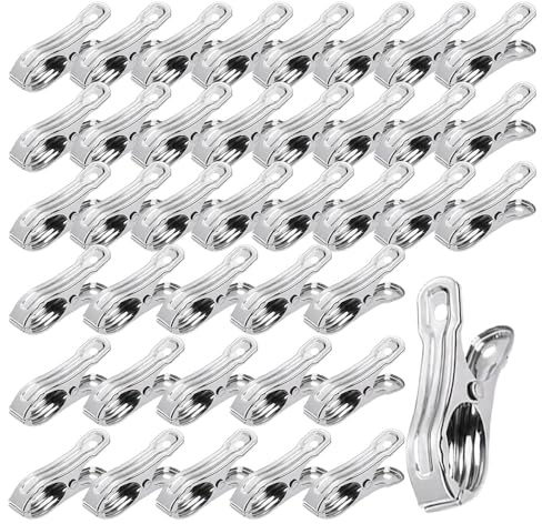 CZAKOMIX 40 Stück Edelstahl Strand Handtuch Clips, Handtuchklammern, Edelstahl Wäscheklammern, Metall Klammern, für Clip Tägliche Wäsche, Strandtuch, Badetuch, Bettwäsche und Socken (Silber) | Rostfrei und Langlebig,Bruchsicher,Glatte Oberfläche,mit Federmechanismus,5,2 x 3 cm,für Decken,Socken & Dokumente(Silber)