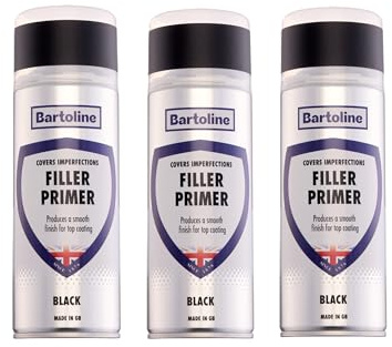 Bartoline Filler Primer Black Spray Paint 400ml – 3 Pack Fills Surface Imperfections High Adhesion to Metal, Plastic, Wood Matte Finish, Quick Dry - Ideal for DIY and Automotive Use