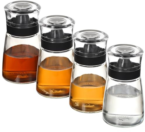 4 botellas dispensadoras de aceite de vidrio, 160 ml, a prueba de fugas, para aceite de oliva y vinagre, recipientes herméticos para cocina y camping