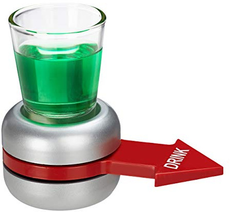 Relaxdays Trinkspiel Spin The Shot, Flaschendrehen, roter Pfeil, 2 cl Shotglas, lustiges Partyspiel, Shot Spinner, grau