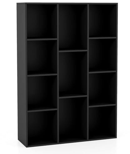 GIANTEX Bücherregal mit 11 Fächern, Standregal mit 2 Anti-Kipp-Kits, Aufbewahrungsregal aus Holz, 74 x 24 x 106 cm (Schwarz)