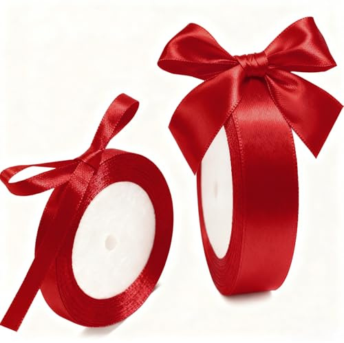 LIANRISES Geschenkband Schleifenband Rot 46M, Verschönern Sie Ihre Bastelarbeiten und Feiern, Rotes Band 10/20mm für Haare,Blumensträuße,Luftballon, Geschenkverpackung, Hochzeit Geburtstag Dekoration