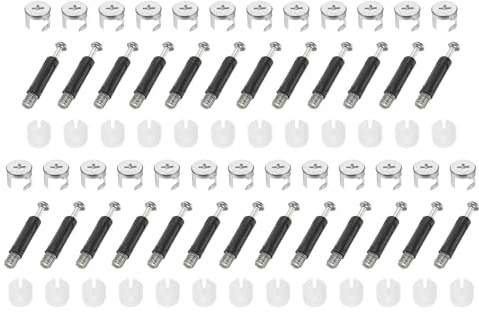 sourcing map 25Set Furniture Connectors Kit, 15x11.5mm Furniture Cam Lock Fitting with M6x40mm Dowel Fasteners and Nylon Cover, 3-in-1 Fixing Screws Set for Splicing Assembly of Table Cabinets