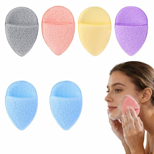 6Pcs Reusable Face Sponges for Deep Cleansing & Exfoliating - Gentle Konjac Sponge Pads for Women, Effective for Blackheads, Daily Facial Cleansing & Makeup Removal (Colorful)