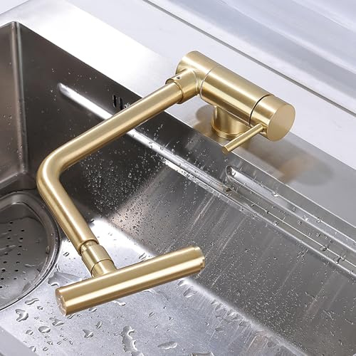 XJTNLB Robinet Rabattable Cuisine Doré Brossé Mitigeur Rabattable Inox avec 2 Types de Jet Robinet Cuisine Rabattable Sous Fenetre