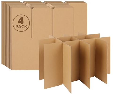 DERZIFUN Lot de 4 séparateurs en verre pour boîtes de déménagement, séparateurs en carton ondulé pour verres à vin et verrerie fragile (boîte non incluse)