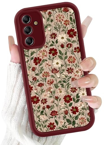 Xylota Fodral för Samsung Galaxy A17 5G 6,7 tum, Aesthetic Blommor Mönster Teckningar Flickor Kvinnor Fodral, Ultratunn Mjuk Silikon TPU Stöttålig Reptålig Stötsäker Skyddshölje för Samsung A17, Röd