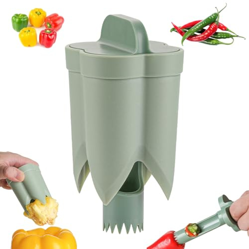Dénoyauteur de pommes, poivrons, 2 en 1, multifonction, appareil de cuisine ABS pour enlever les noyaux de piments, pommes et tomates (vert)