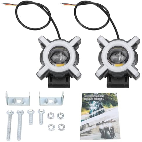 Vroomoto Lot de 2 Projecteurs LED pour Moto, Feux de Route/croisement, Classés IP67, Feux Auxiliaires avec Stroboscope Blanc Jaune, Dynamique RVB pour Motos, Bateaux