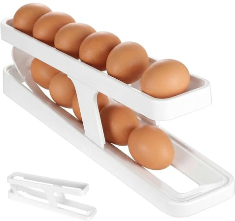 Organizador Huevos Nevera, Porta Huevos para Nevera Automático, Hueveras para Frigorifico, Dispensador Automático de Huevoss para Ahorrar Espacio en la Cocina