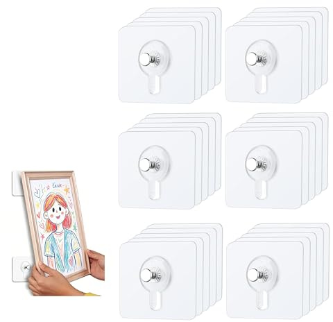 30 Stück Klebehaken Transparent,Haken Selbstklebend,Klebenagel für Bilderrahmen,Klebeschrauben Bild,Bilderhaken zum Kleben,Bilder Aufhängen Ohne Bohren,Klebe Nägel,zur Poster,Fotos,Dekorative Gemälde