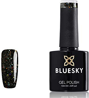 Bluesky Gel Nail Polish, Midnight Sky Blz57, Dark grey with multicoloured glitter, Long Lasting, Chip Resistant, 10 ml (Requires Curing Under UV LED Lamp)