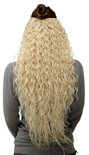 WIG ME UP - Toupet- Clip nelle estensione dei capelli 7 pezzi, Mezza Parrucca Ricci Fitti circa 70 cm lunghezza & 25 cm larghezza Biondo platino H9311-613