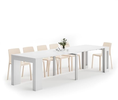 MOBILI FIVER, Ausziehbarer Konsolentisch Easy mit Halterung für Verlängerungsplatten, 45(305) x 90 cm, Esche, Weiß, Made In Italy