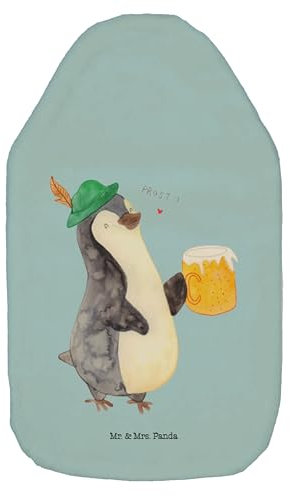 Mr. & Mrs. Panda Wärmflasche Pinguin Bier - Geschenk, Wärmekissen, oktoberfest 2023, Bierchen, Kleine Wärmflasche, Wärmflaschenbezug, Wärmflasche mit