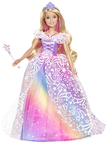 Barbie Dreamtopia - Principessa al Ballo Reale, bambola bionda con un lucciante abito da ballo color arcobaleno, una spazzola e 5 accessori inclusi, giocattolo per bambini, 3+ anni, GFR45