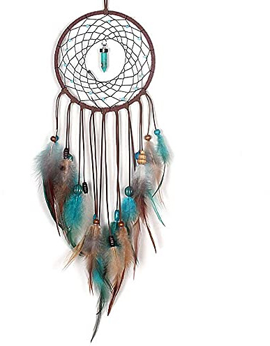 MOONFLY Dream Catcher Handmade Traditional Feather Dreamcatcher Hanging Home Wall Decoration Craft Ornament for Home, Bedroom, Kids, Native American Style Décor(Turquoise)