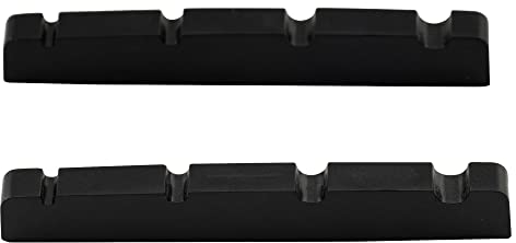 Musiclily Pro Harnstoffharz Kunststoff 40mm Geschlitzt Jazz Bass Sattel Flacher Boden Nut für 4-Saiter E-Bass, Schwarz(2 Stück)