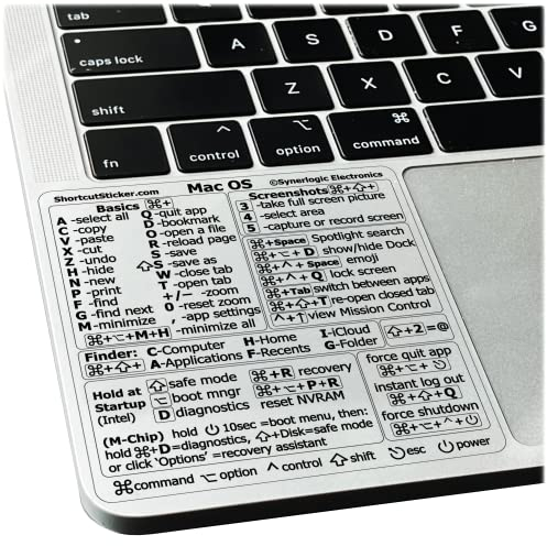Synerlogic Mac OS Shortcuts Sticker | Keyboard Stickers for macOS | No-Residue Laminated Vinyl MacBook Cheatsheet for Laptop | MacBook Shortcuts 2025 (Clear/Black)