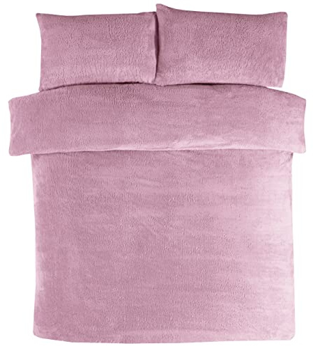 Sleepdown Parure de lit en polaire chaude et confortable avec housse de couette et taies d'oreiller - Double (200 x 200 cm), Mauve, Full