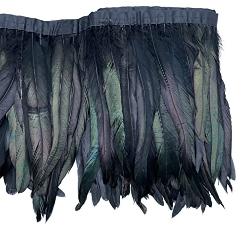 Sowder Hahn-Hackle-Federfransenborte, 20–25 cm in der Breite, zum Nähen, Basteln, Dekoration, 91 cm (schwarz)