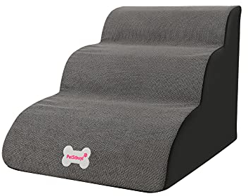 Galatée Haustiertreppe, waschbarer Bezug mit Reißverschluss, abnehmbare Haustierrampe, Hundestufen aus hochdichtem Schaumstoff, 3-stufiges Haustier-Klettertreppen-Hundesofa（Grau）