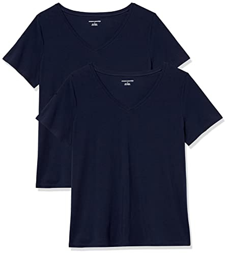 Amazon Essentials dam klassisk passform kortärmad v-ringad t-shirt, paket med 2, marinblå, 5X