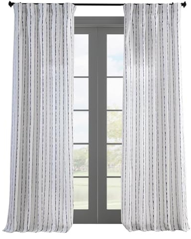HPD Half Price Drapes Abstract Striped Printed Curtains 84 Inches Long Luxury Cotton Curtains (1 Panel) Room Darkening Window Curtains for Bedroom & Living Room, 50W x 84L, White & Blue Striped