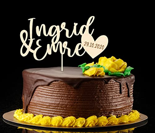 Alsino Cake Topper Liebe aus Holz Kuchenstecker personalisierbar für Paare Hochzeit Hochzeitsgeschenk personalisiert Torten Kuchen Deko - superfeine Gravur, 15 cm, Birke Multiplex