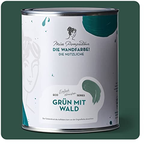 MissPompadour abwaschbare Wandfarbe Grün mit Wald 1L - hohe Deckkraft & Ergiebigkeit - matte, scheuerbeständige Innenfarbe - geruchsarm, wasserbasiert, atmungsaktiv - Die Nützliche
