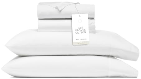 BOLL & BRANCH Signature Hemmed Sheet Set - California King, White - Luxury 100% Organic Cotton - Includes 1 Flat, 1 Fitted, 2 Pillowcases - Buttery Soft