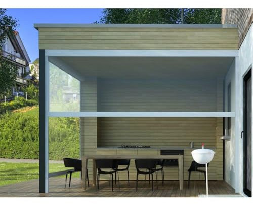 TENDAGGIMANIA Tenda Crystal PVC Trasparente Impermeabile - Tende da Esterno Antipioggia e Antivento Misura 140CM x 200CM - con Guide Laterali Antivento e cassonetto -Modello Libeccio