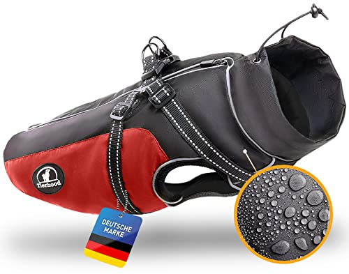 Tierhood Regenmantel Hund - Hunderegenmantel wasserdicht- Reflektierende Regenjacke Hund - Hundemantel inkl. Geschirr Wasserdicht